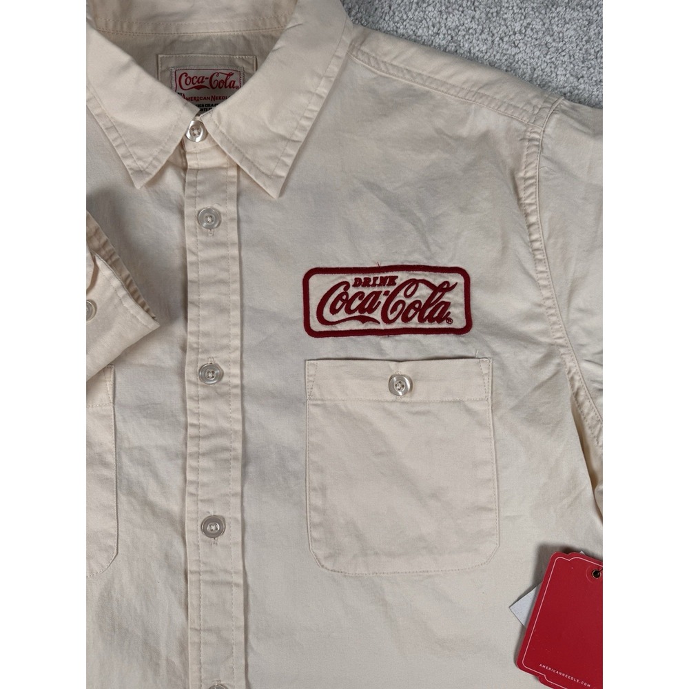 Coca Cola American Needle Shirt Coke Long Sleeve Collared L Creme Embroidered - Picture 5 of 16
